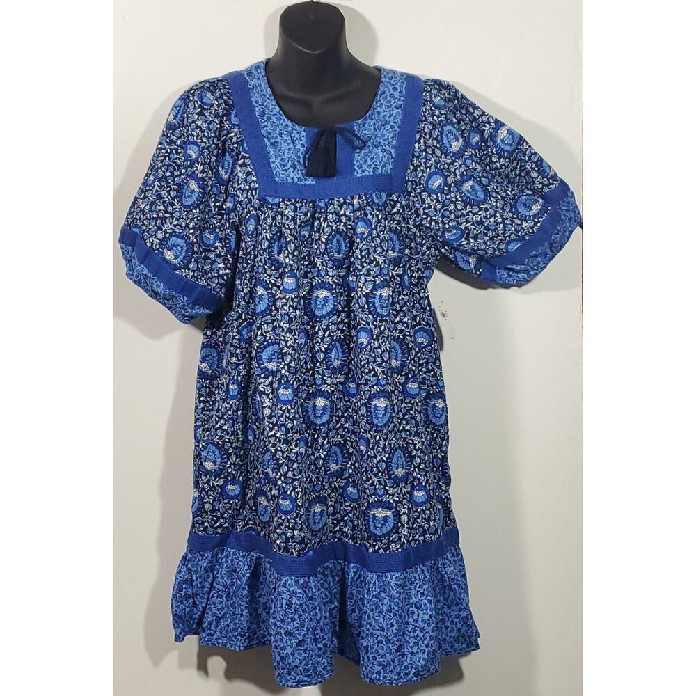 Old Navy Sz M Prairie Cottage Core Puff Sleeve Blue Floral Lined Tunic or Dress